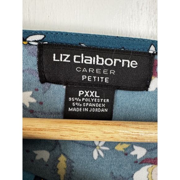 Liz Claiborne Petite XXL Floral Blouse 3/4 Slvs Liquid Knit - Picture 7 of 10